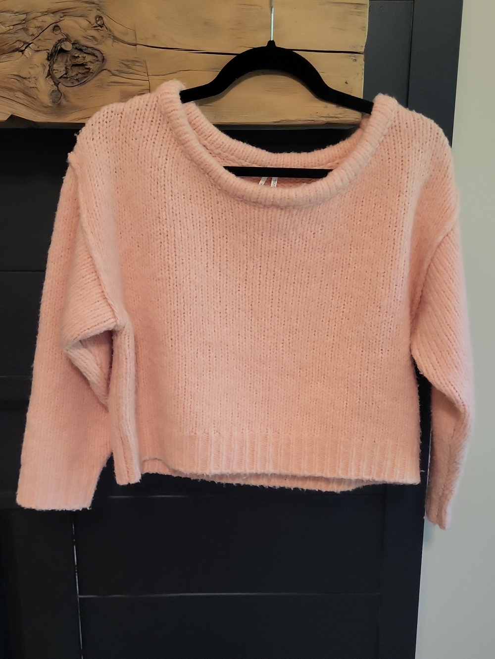 Anthropologie Blush Pink Cropped Crewneck Sweater